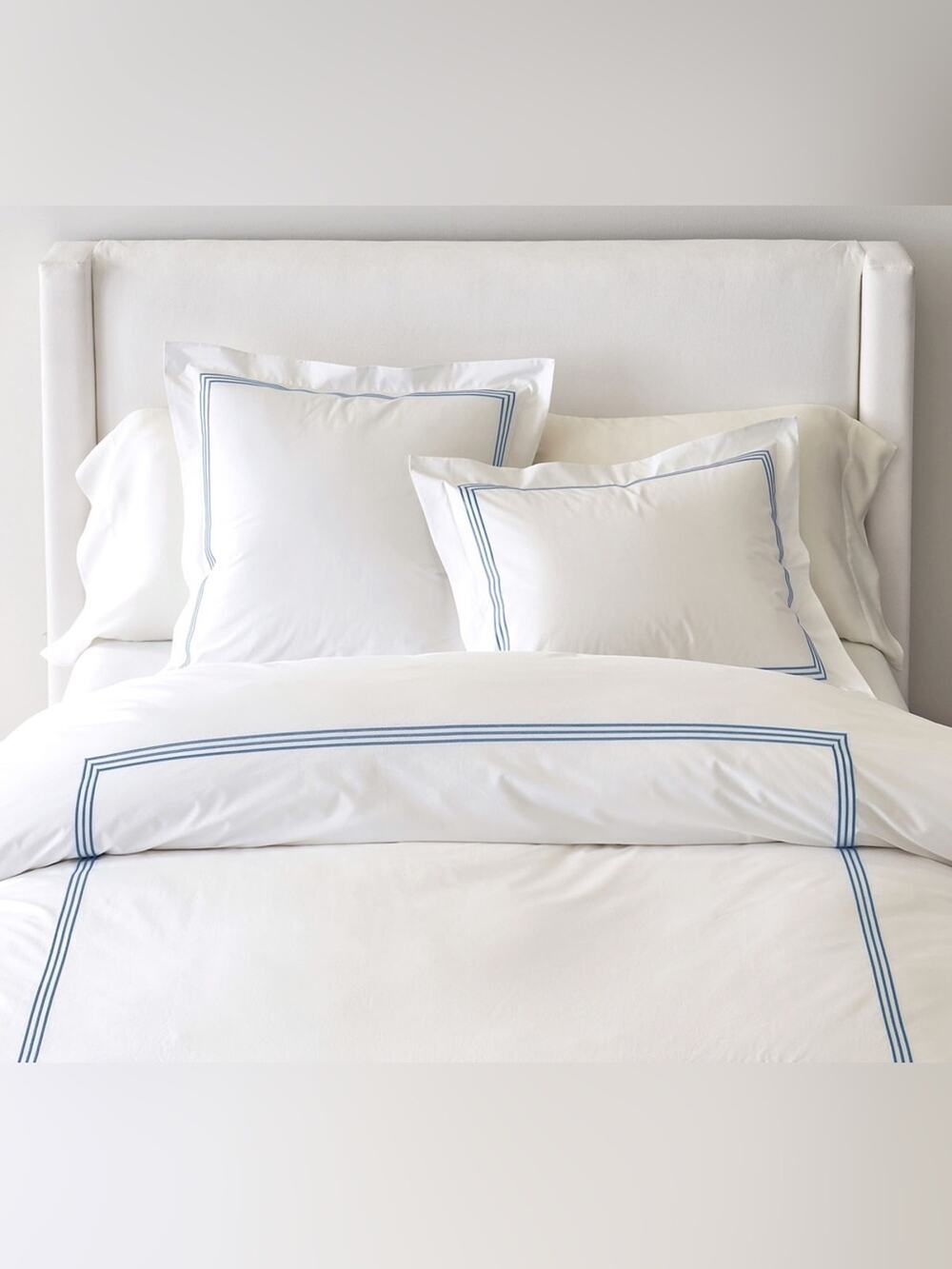 Pottery Barn Duvet Cover KING / CALIFORNIA Grand Organic Percale Blue Embroidery